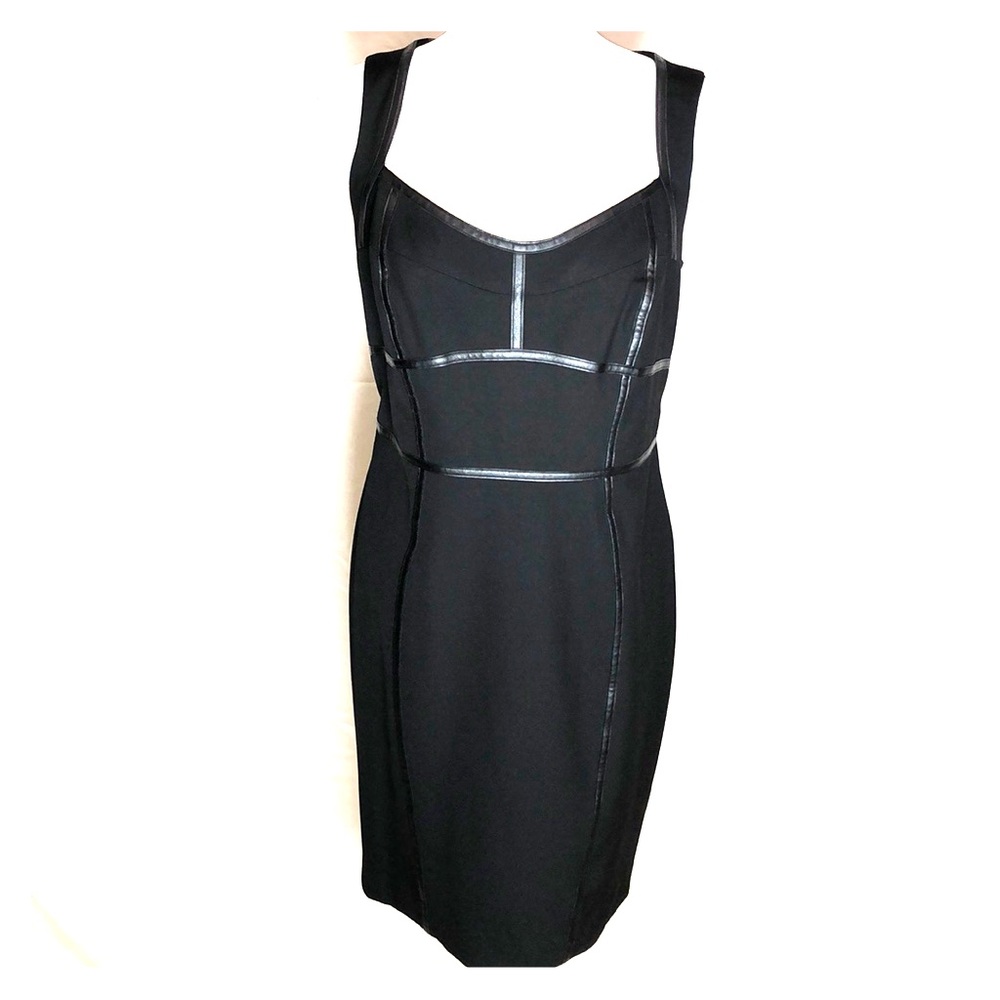Little black dress with faux-leather detailing